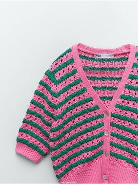 NWT Zara Pink & Green Striped Knit Sweater